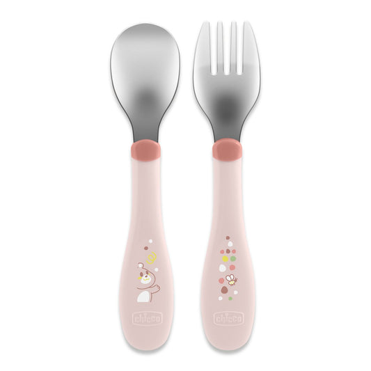 Chicco - Conjunto de Talheres Inox 18m+ Rosa