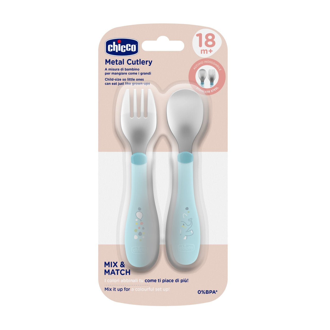 Chicco - Conjunto de Talheres Inox 18m+ Azul