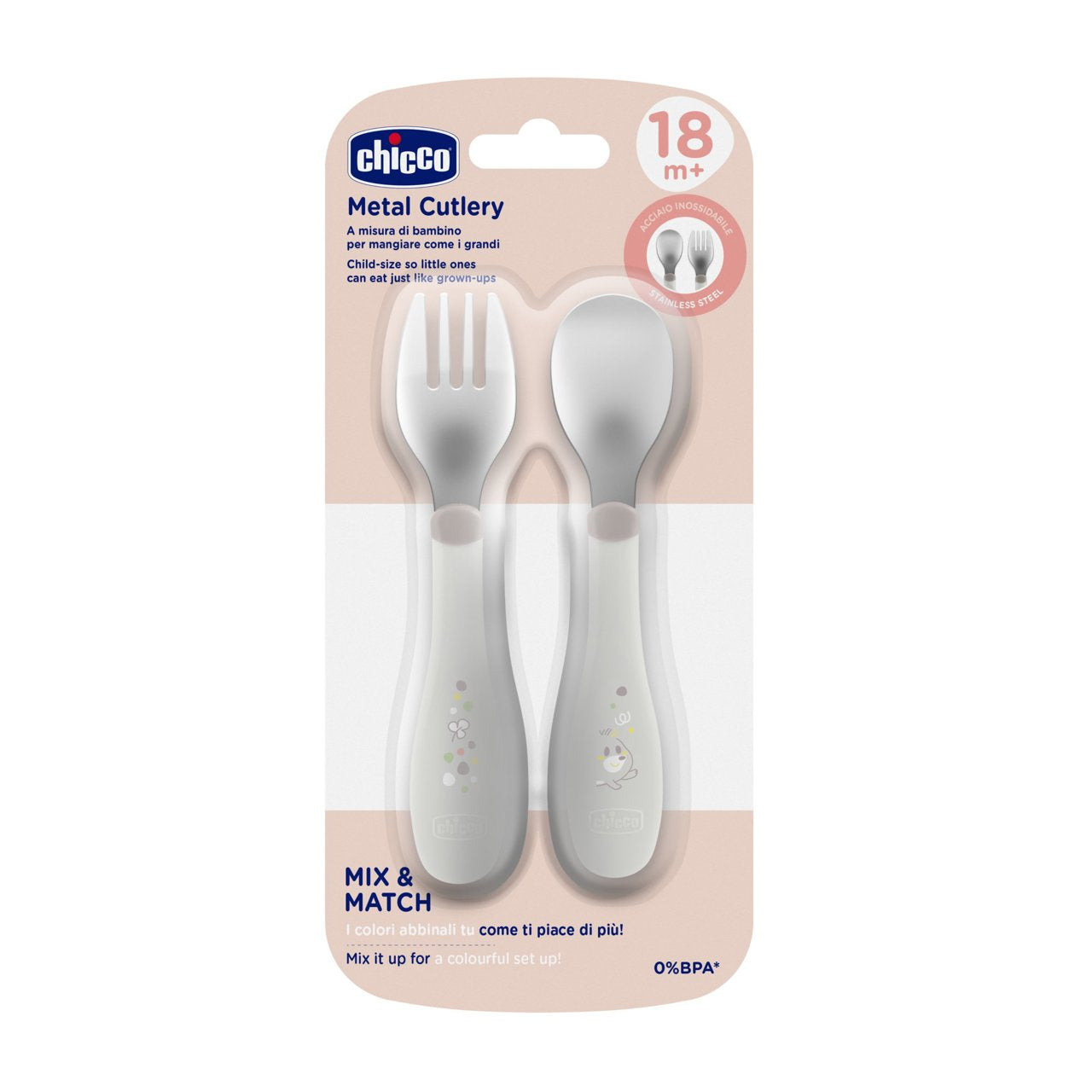 Chicco - Conjunto de Talheres Inox 18m+ Grigio