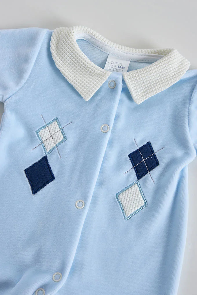 Babygrow Laminado Gola Piquet Menino - Azul bebé