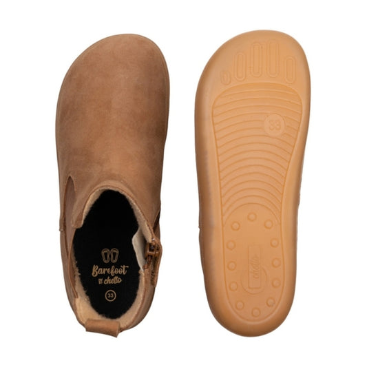 1126542 Camel - Botim Barefoot em Camurça com Elástico e Fecho de Correr Chetto
