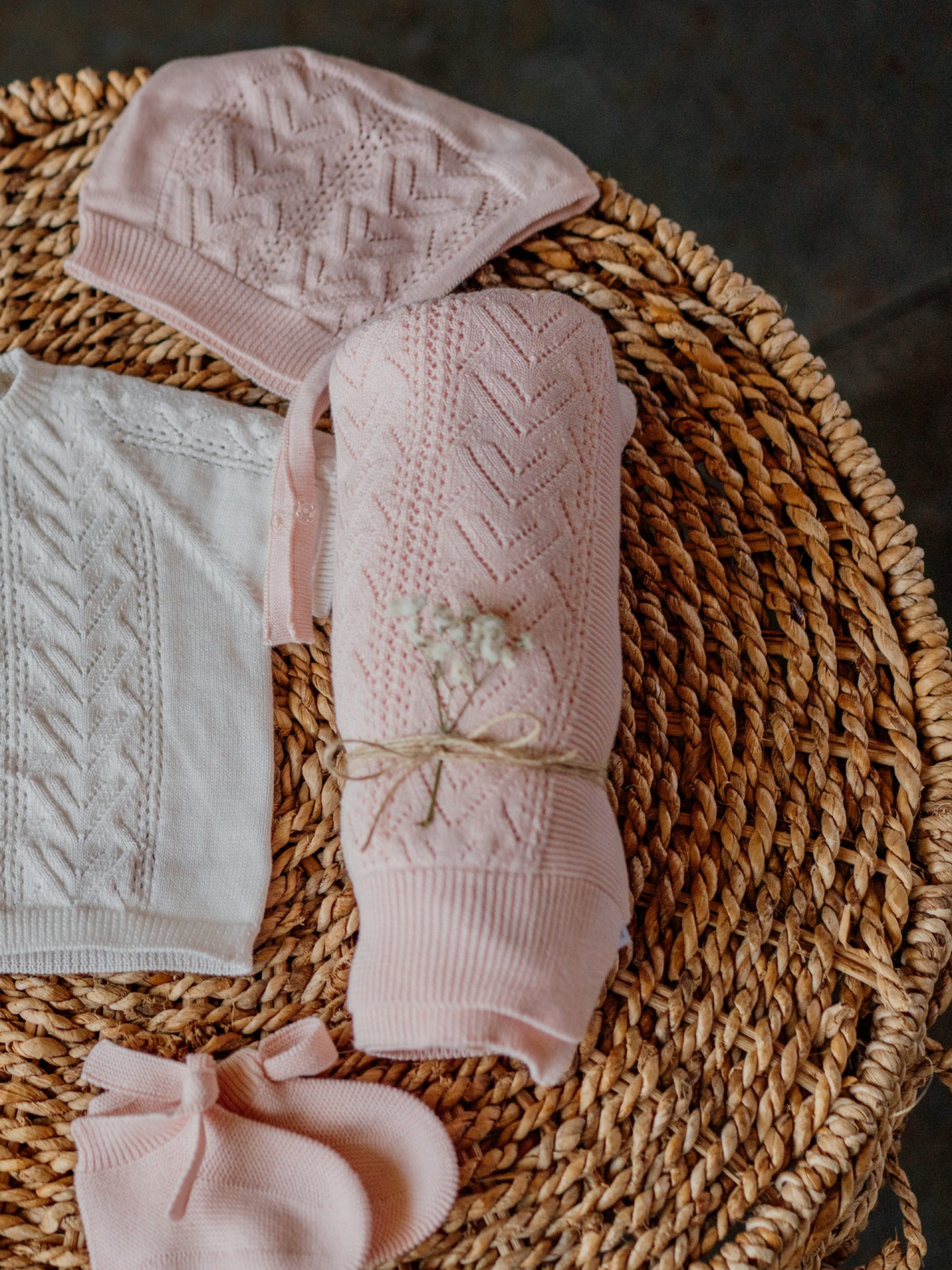 Manta tricotada em algodão orgânico - ROMANTIC