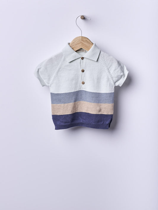 Camisola polo de manga curta tricotada em algodão - SEA BREEZE