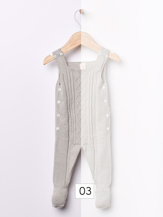 Wedoble - MY SWEET BABY Jardineiras com Pé Tricotadas em Algodão Orgânico Pérola