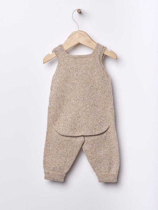 Wedoble - LITTLE TEDDY BEAR Jardineiras Tricotadas em Lã Merino Castanho Mouliné