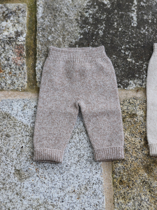 Wedoble - LITTLE TEDDY BEAR Calças Tricotadas em Lã Merino Castanho Mouliné