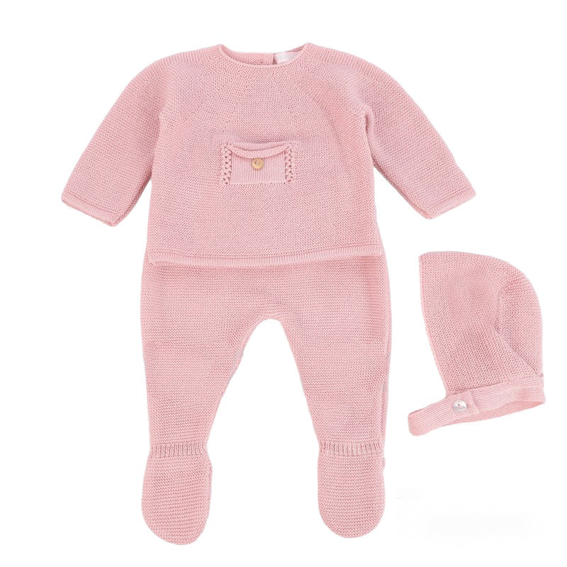 Conjunto 3 peças Malha "Bolso/Botão"
