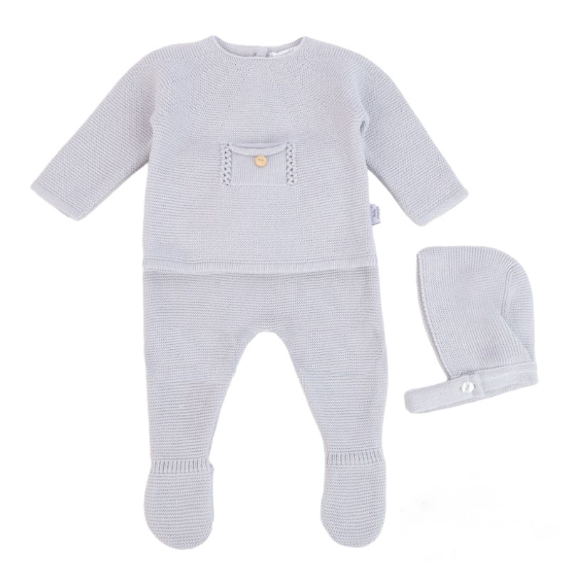 Conjunto 3 peças Malha "Bolso/Botão"