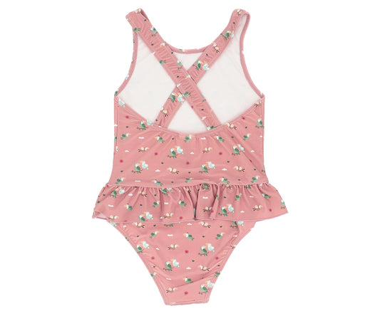 Fato de banho de costas cruzadas com folhos Monnëka Toucan