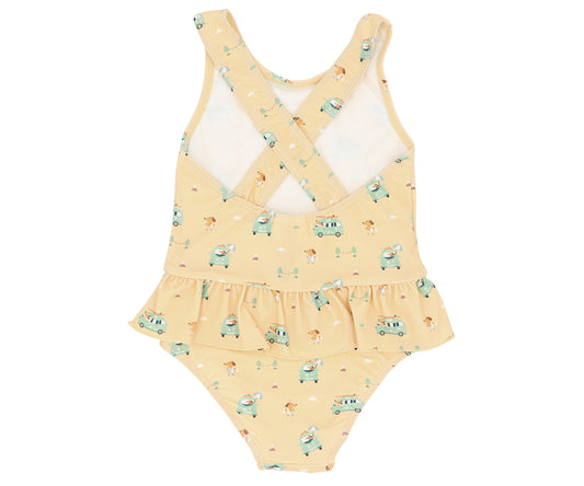 Fato de banho de costas cruzadas com folhos Monnëka Surf Van