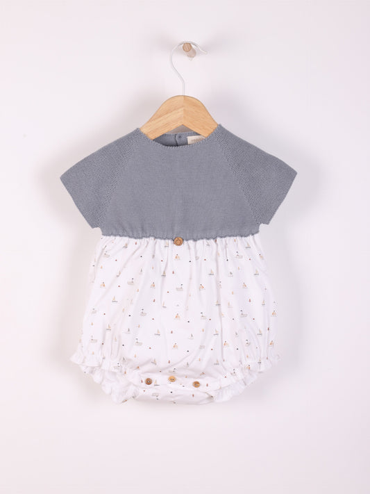 Fofo de manga curta com estampado de barquinhos à vela - SEA BREEZE