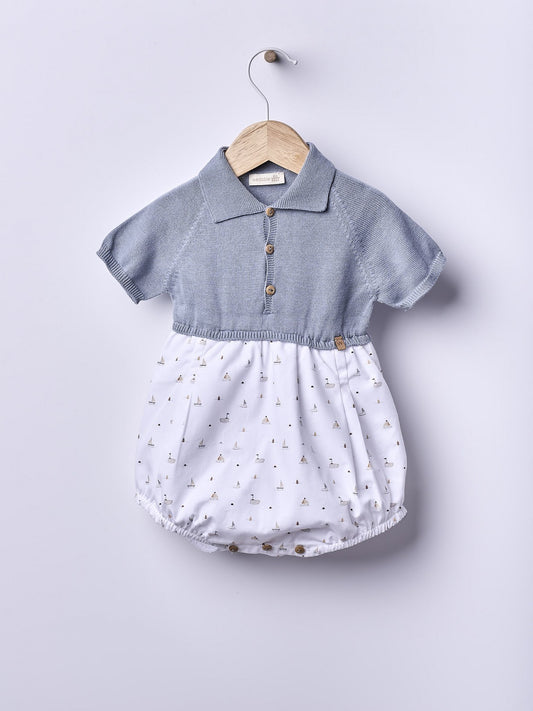 Fofo polo de manga curta tricotado com tecido de algodão orgânico - SEA BREEZE