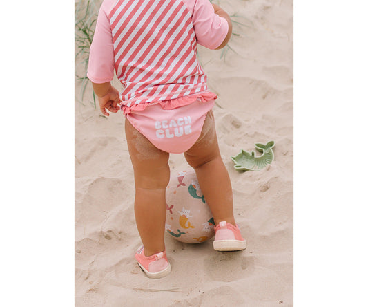 Fralda de Banho com folho Monnëka Stripes Bloom & Blush