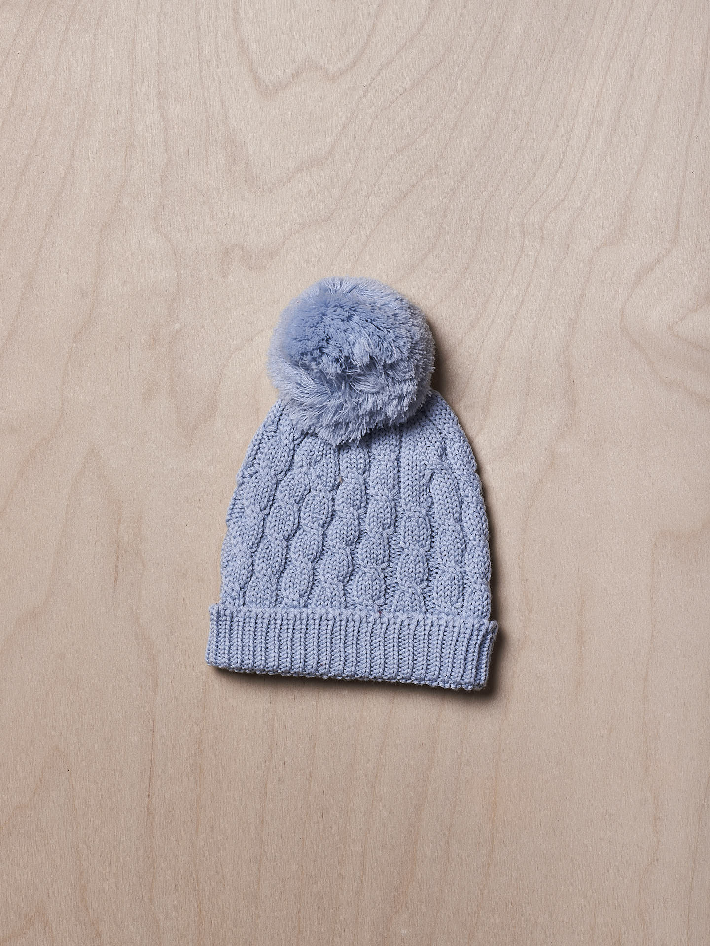 Gorro com pompom tricotado em lã - Azul Bebé