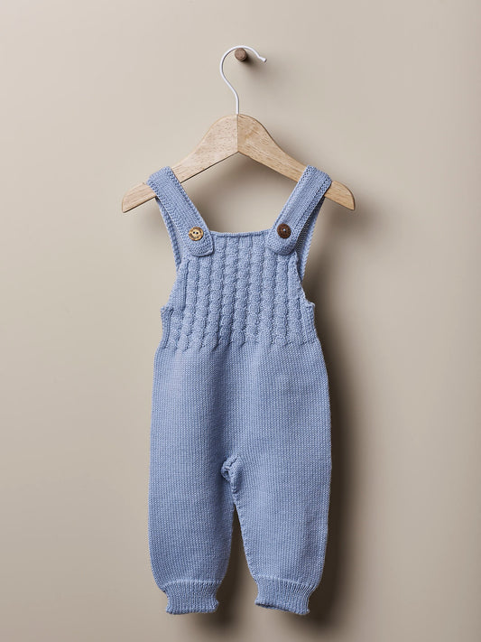 Jardineiras tricotadas em algodão orgânico - Azul Bebé