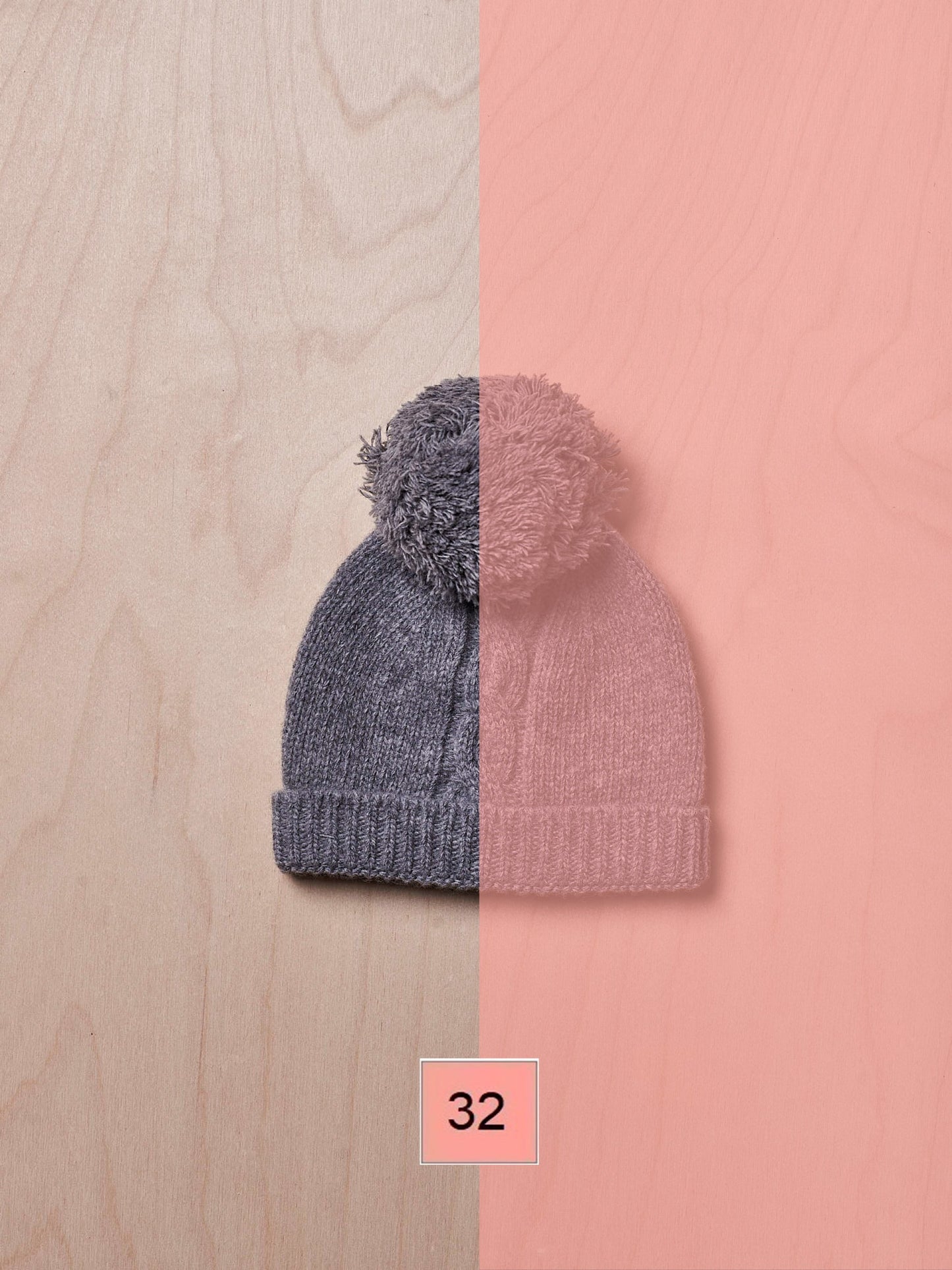 Gorro com pompom tricotado em lã - Coral