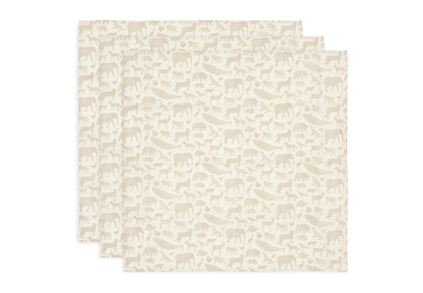Musselina de pano 70x70cm Animais - Nougat - Pack 3