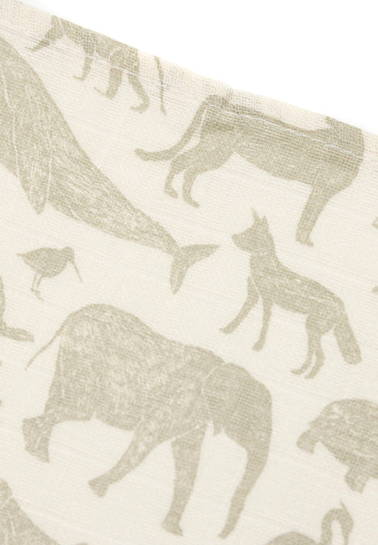 Musselina de pano 70x70cm Animais - Olive Green - Pack 3