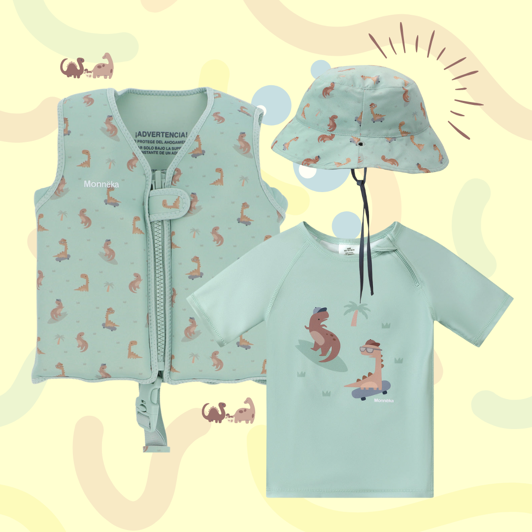 Pack Verão - Colete + t-shirt + Chapéu Monneka Cool Dinos (+2 anos)