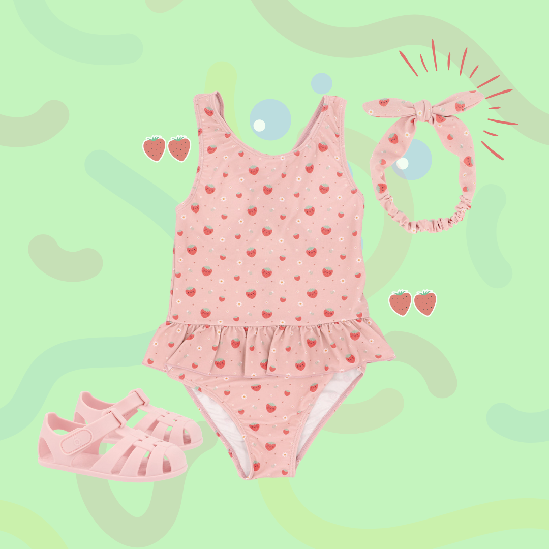 Pack Praia - Fato de Banho + Fita + Sandália Strawberries