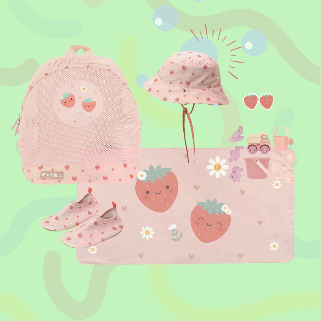 Pack Praia - Mochila + Toalha + Brinquedos Strawberries