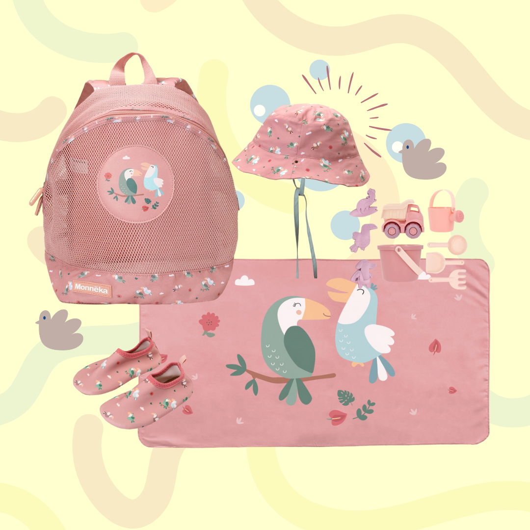 Pack Praia - Mochila + Toalha + Brinquedos + Sapatos + Chapéu Toucan