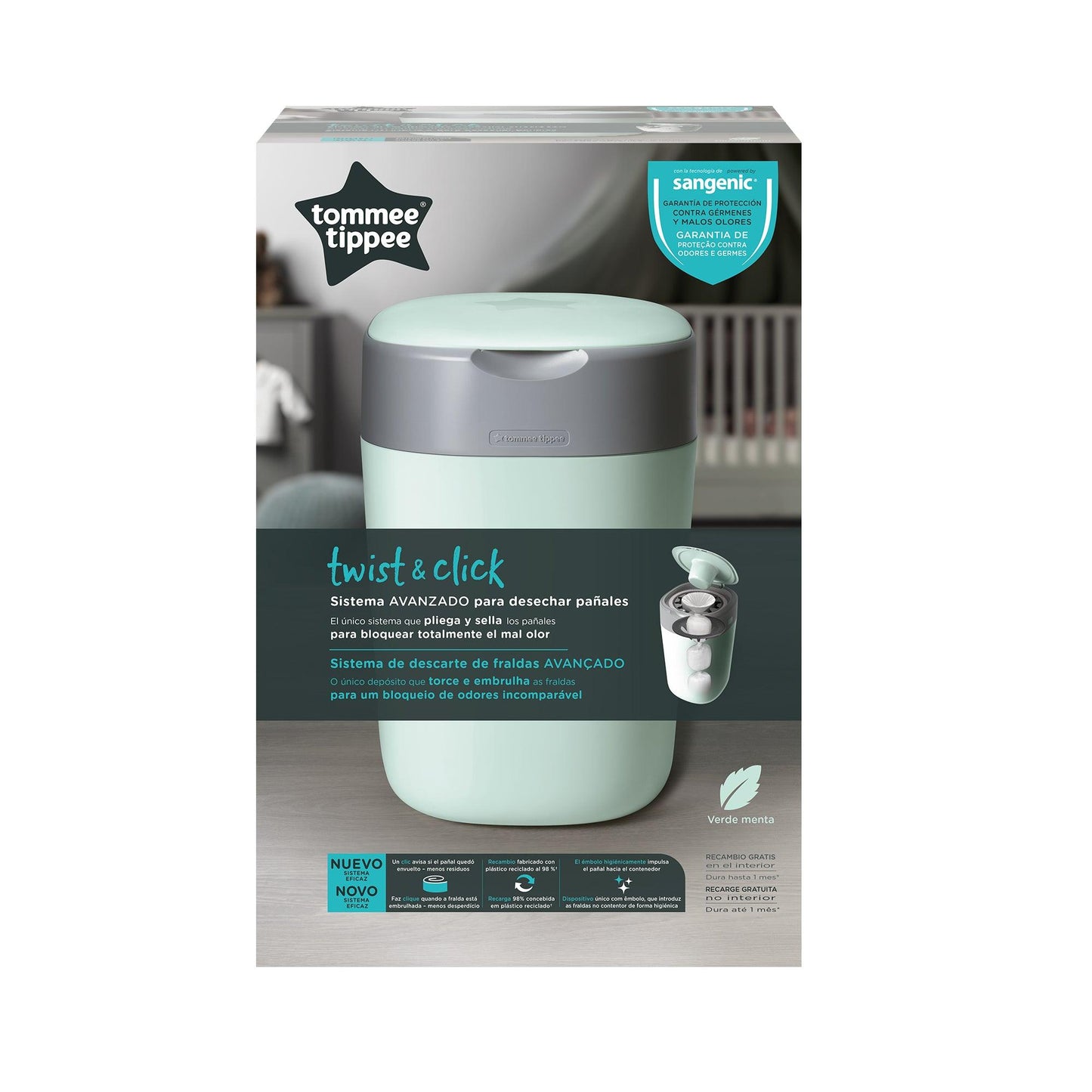 Contentor para fraldas Twist & Click - Menta - Loja Papás & Bebés