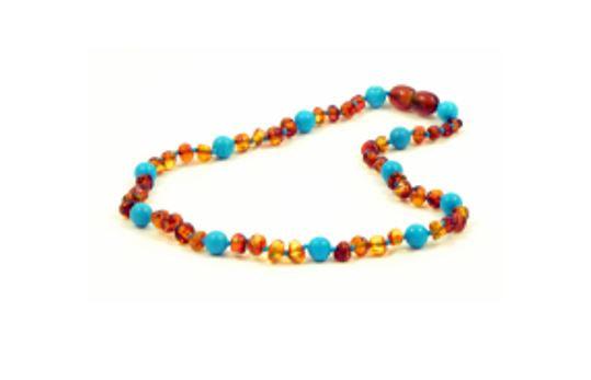 Colar de Âmbar Cognac e Turquesa - Criança - Loja Papás & Bebés
