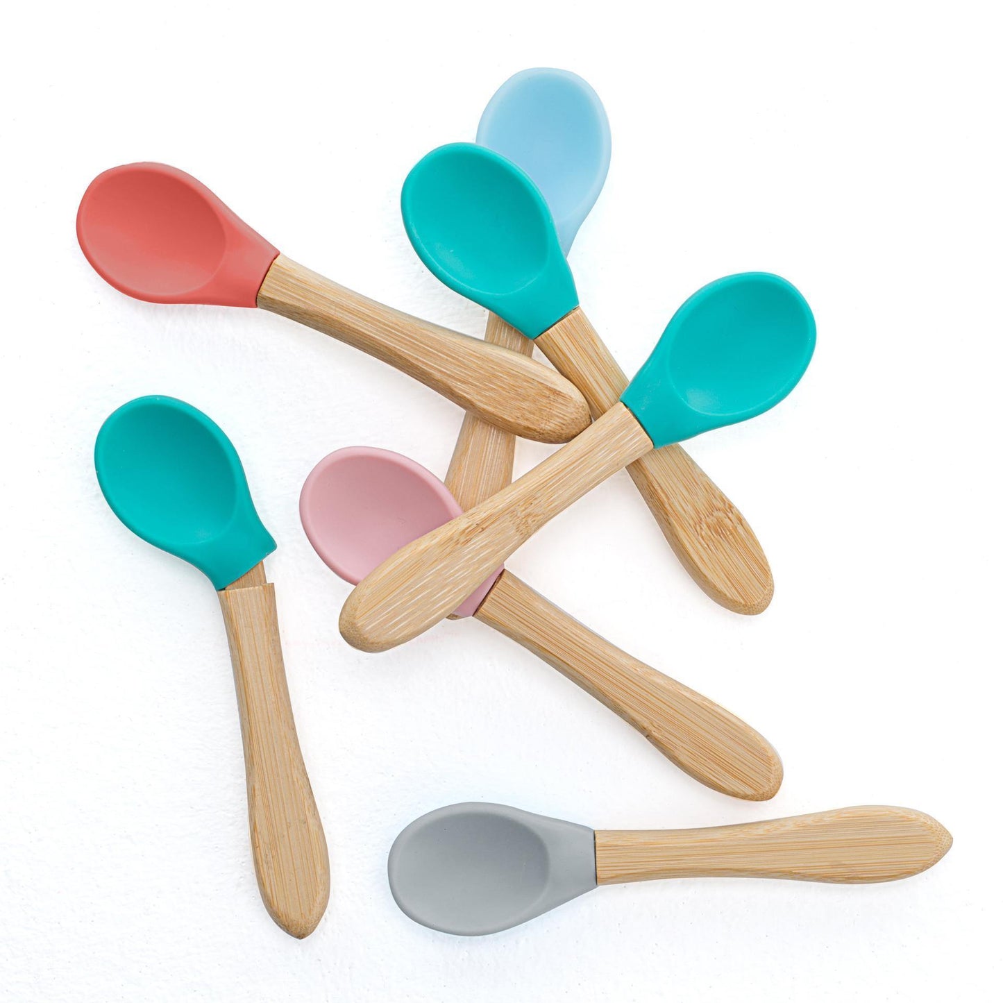 Pack de 2 Colheres de Silicone e Bamboo - Verde e Bordeaux - Loja Papás & Bebés