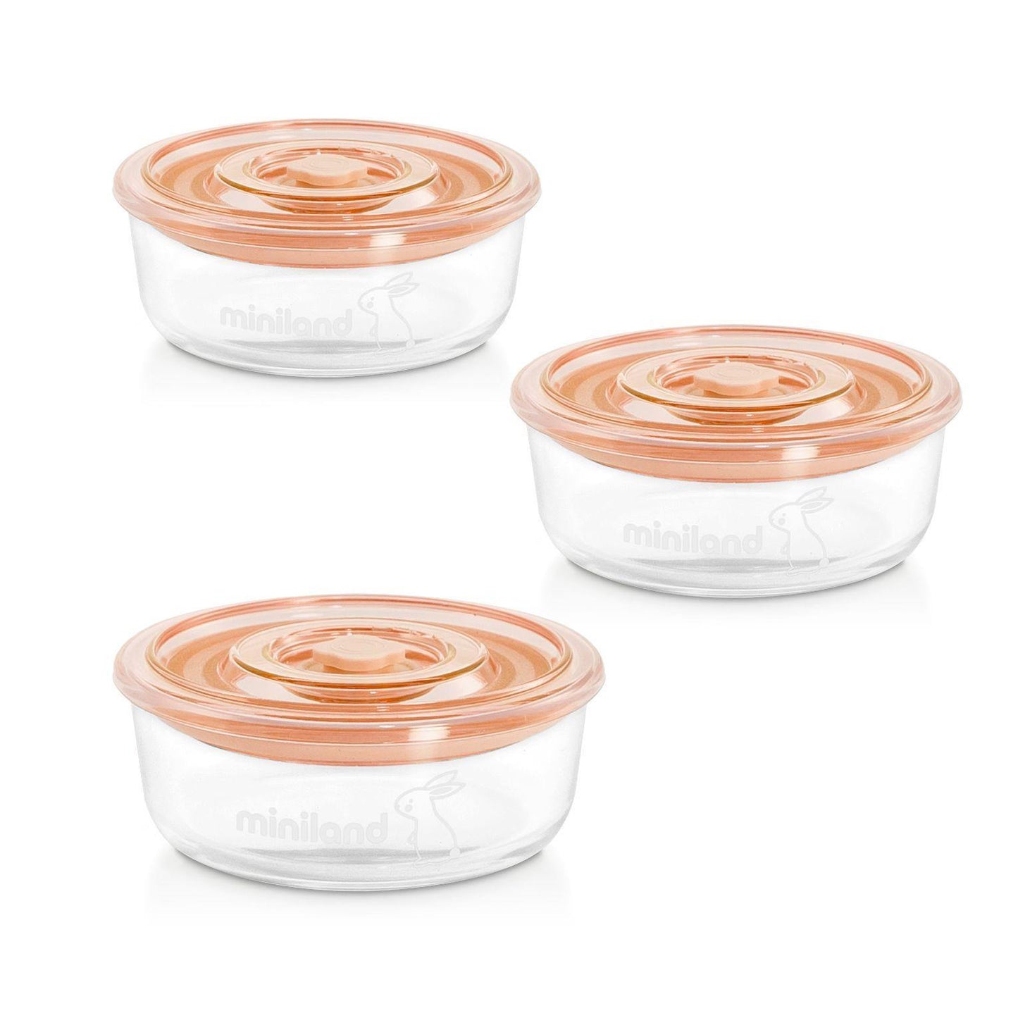 Pack de 3 Recipientes de Vidro 300ml - Coelho - Loja Papás & Bebés