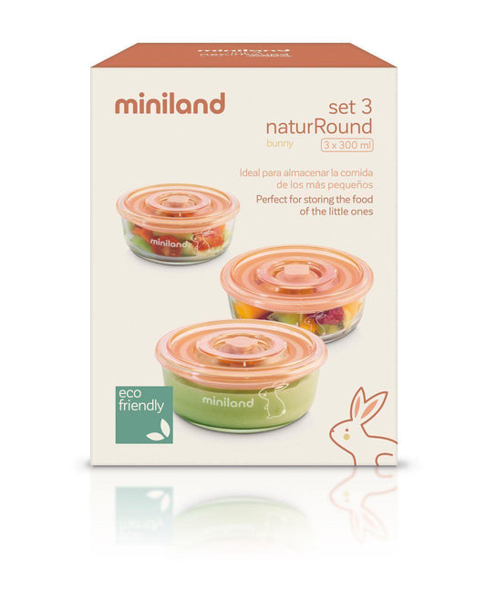 Pack de 3 Recipientes de Vidro 300ml - Coelho - Loja Papás & Bebés