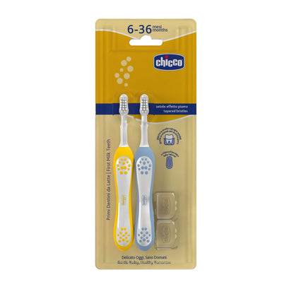 Chicco - Pack 2 Escovas Primeiros Dentes 6-36M Amarelo/Azul