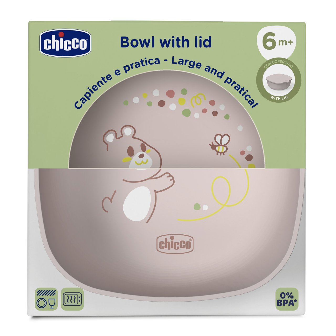 Chicco - Tigela com Tampa Chicco 6M+ Rosa