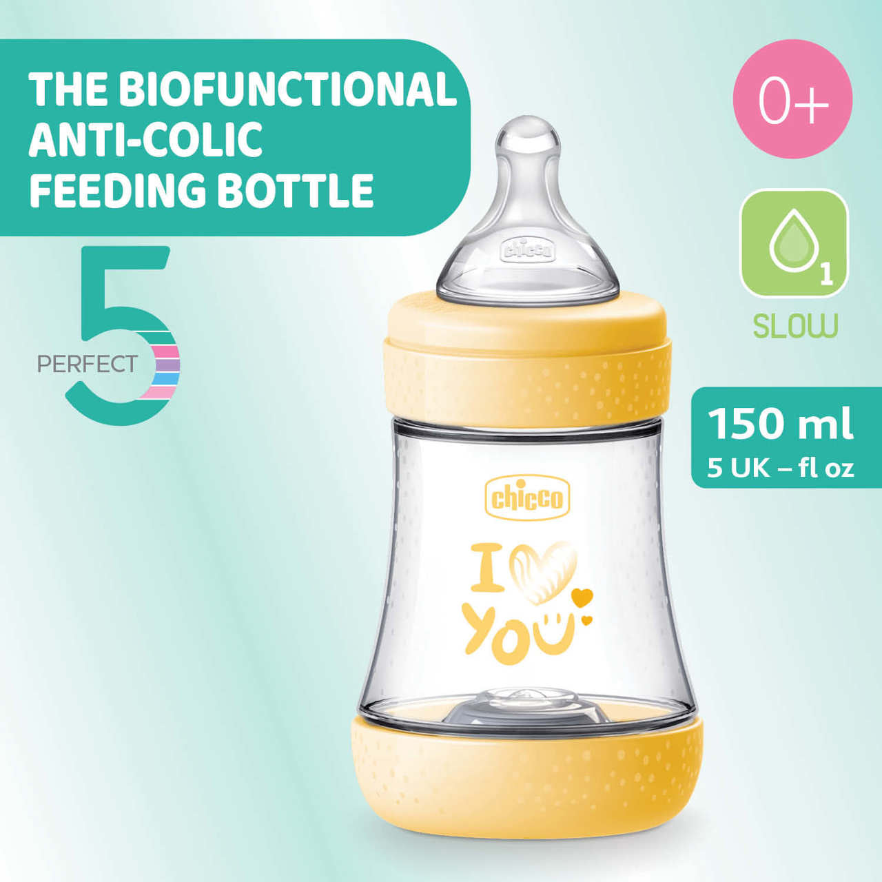 Biberão Perfect 5 150ml Fluxo Normal Azul