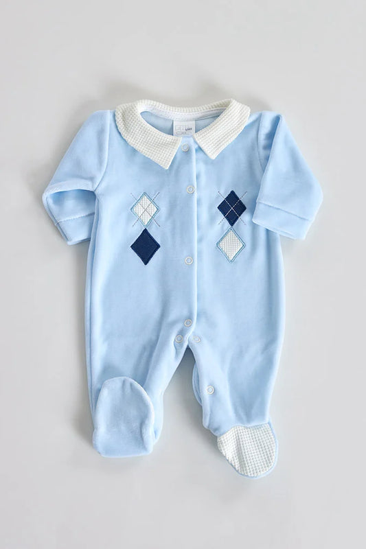 Babygrow Laminado Gola Piquet Menino - Azul bebé