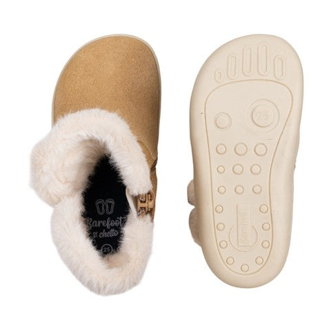Bota Barefoot Impermeável em Pele com Pelo - Chetto - Camel