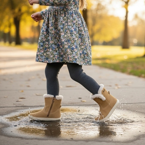 Bota Barefoot Impermeável em Pele com Pelo - Chetto - Camel