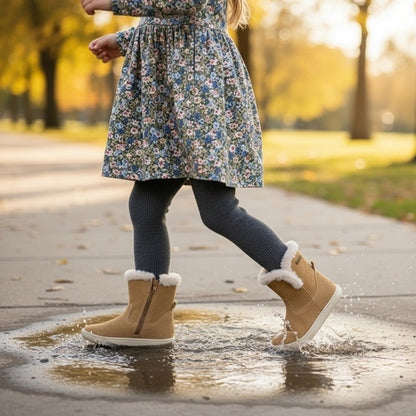Bota Barefoot Impermeável em Pele com Pelo - Chetto - Camel