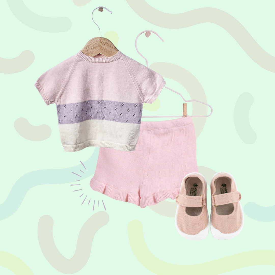 Conjunto Roupinha + Sapato Lona (1-2 anos) Rosa