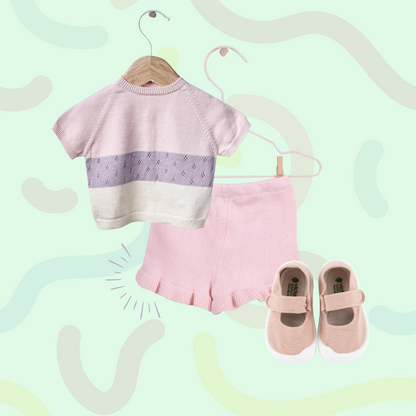 Conjunto Roupinha + Sapato Lona (1-2 anos) Rosa