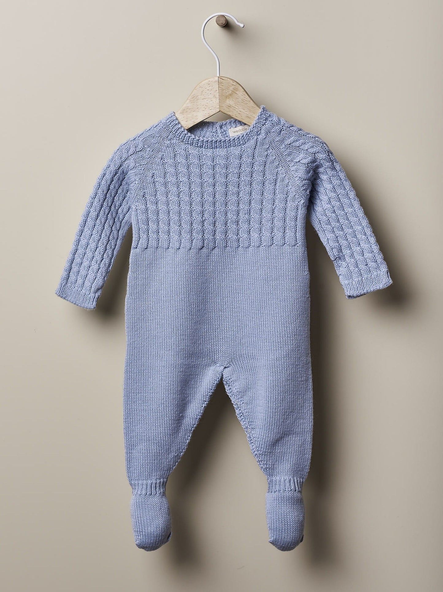 Babygrow com efeito trança tricotado em lã - Azul Bebé