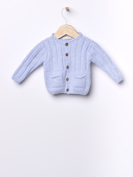Wedoble - BUNNY AND FRIENDS Casaco Tricotado em Lã Merino Azul Mouliné