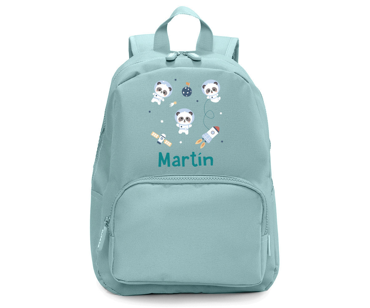 Mochila Solid Color Green Personalizável Pandas in Space - Tutete