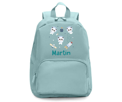 Mochila Solid Color Green Personalizável Pandas in Space - Tutete