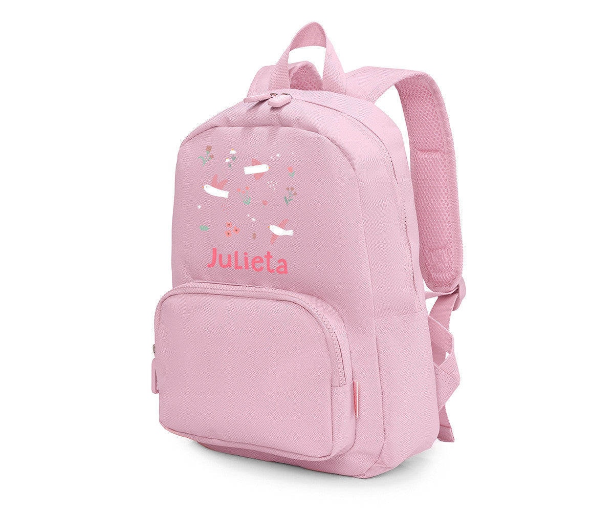 Mochila Solid Color Pink Personalizável Blossom Birds - Tutete
