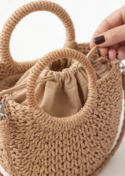 Mini Mala de Palha Neutral Dots | Mrs Ertha