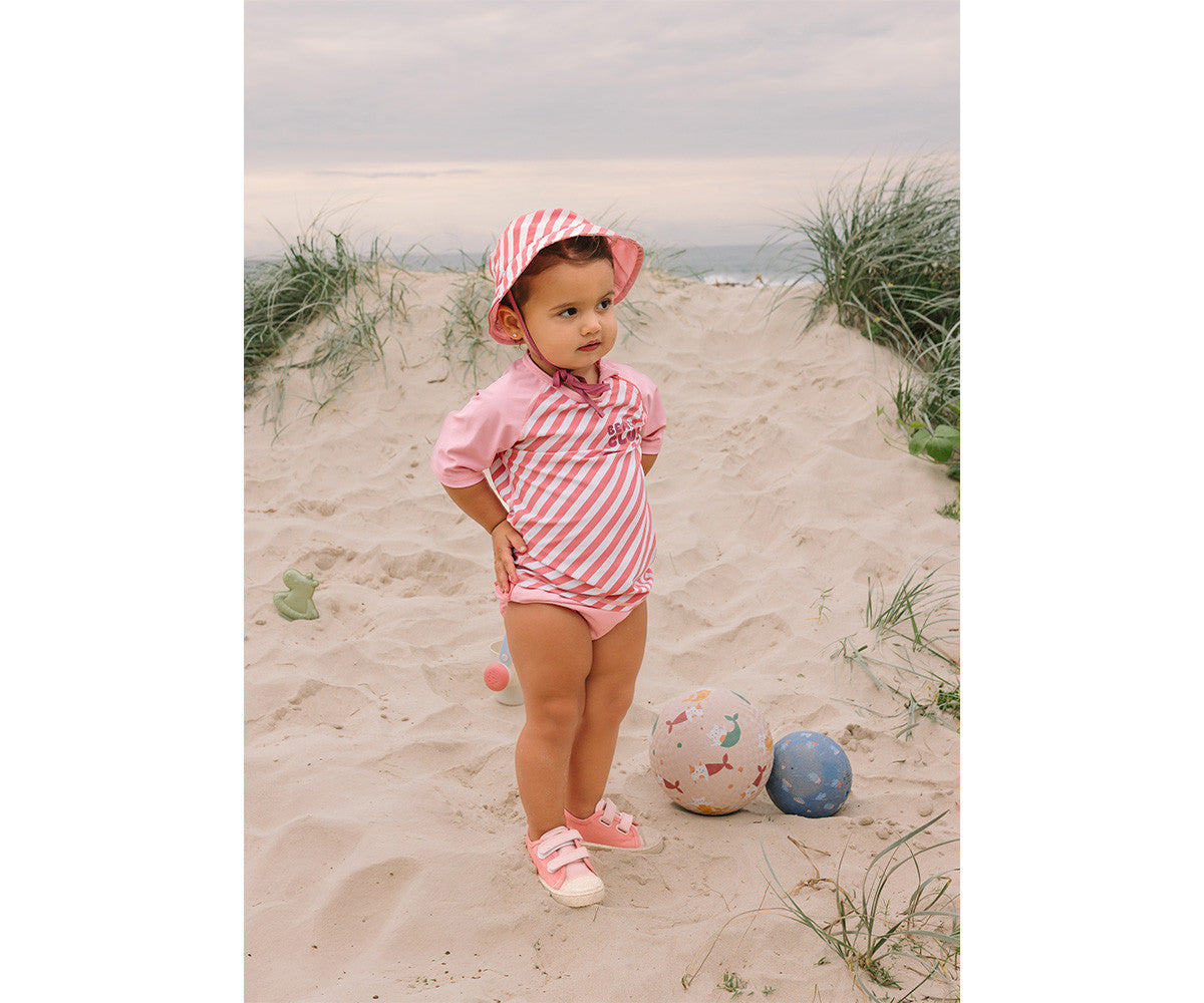 Fralda de Banho com folho Monnëka Stripes Bloom & Blush