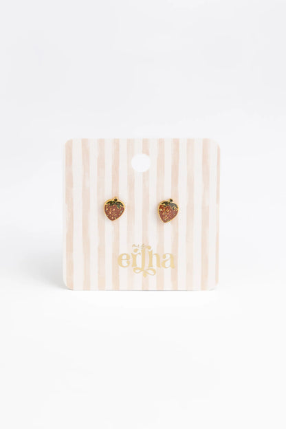 Brincos Studs Earrings - Glitter Strawberrie