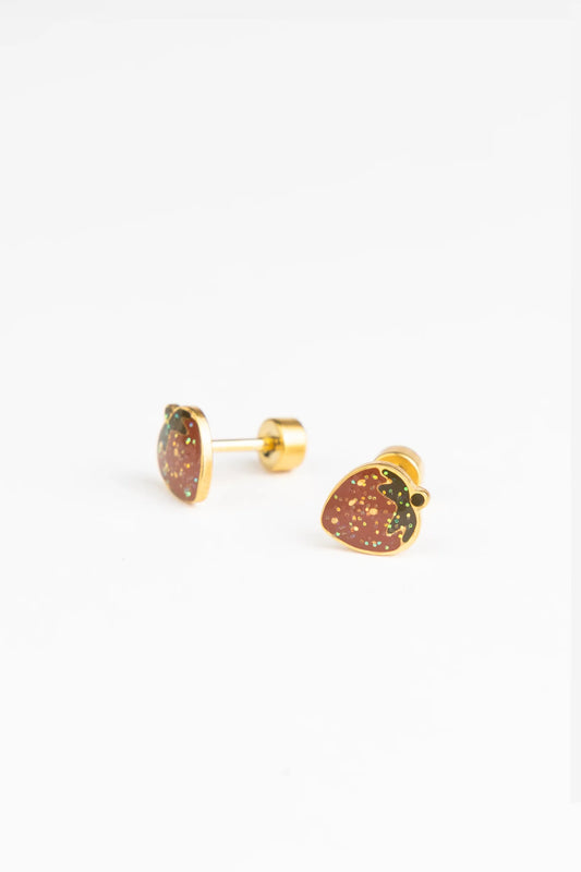 Brincos Studs Earrings - Glitter Strawberrie