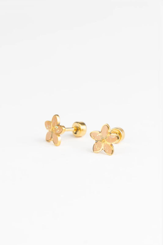 Brincos Studs Earrings - Golden Flora